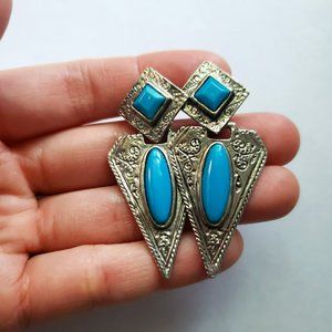 Boho Style Blue Silver Dangling Earrings